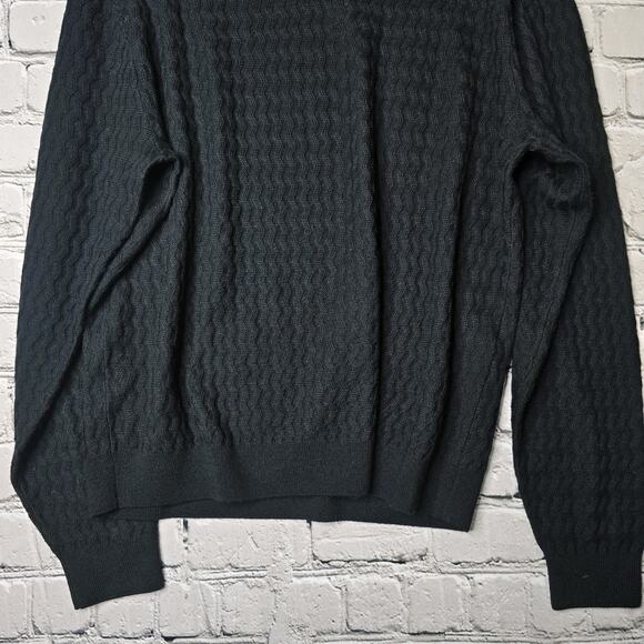 Cutter And Buck Black V-Neck 100% Merino Wool Ripple Knit Sweater Size Large - Picture 3 of 10